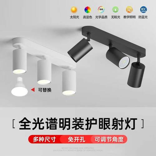 明装射灯双头三头多头可调角度吸顶射灯走廊过道免开孔防眩吸顶灯