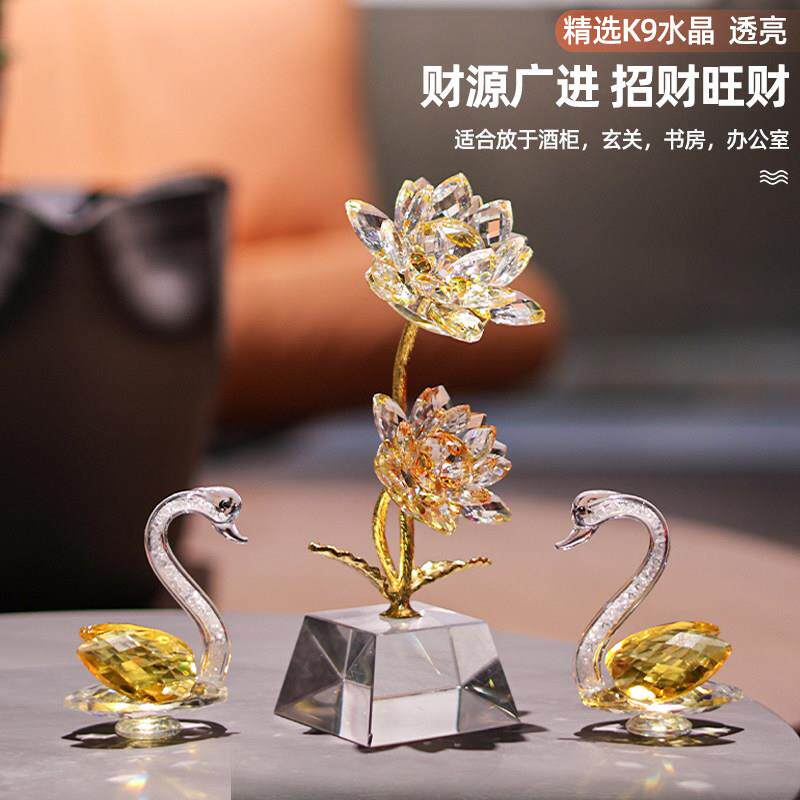 K9水晶花莲花天客厅鹅卧室桌件装饰轻奢高摆档家书居乔迁开水晶莲