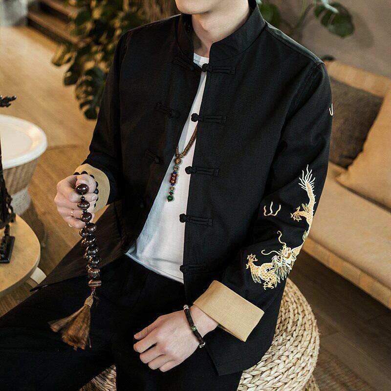 时尚中式唐装套装汉服中国风男装春秋款中山装复古风禅服古装潮牌