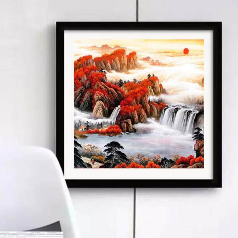 鸿运当头钻石画 画小幅风景画 画客厅财运砖石画 画流水生财贴钻