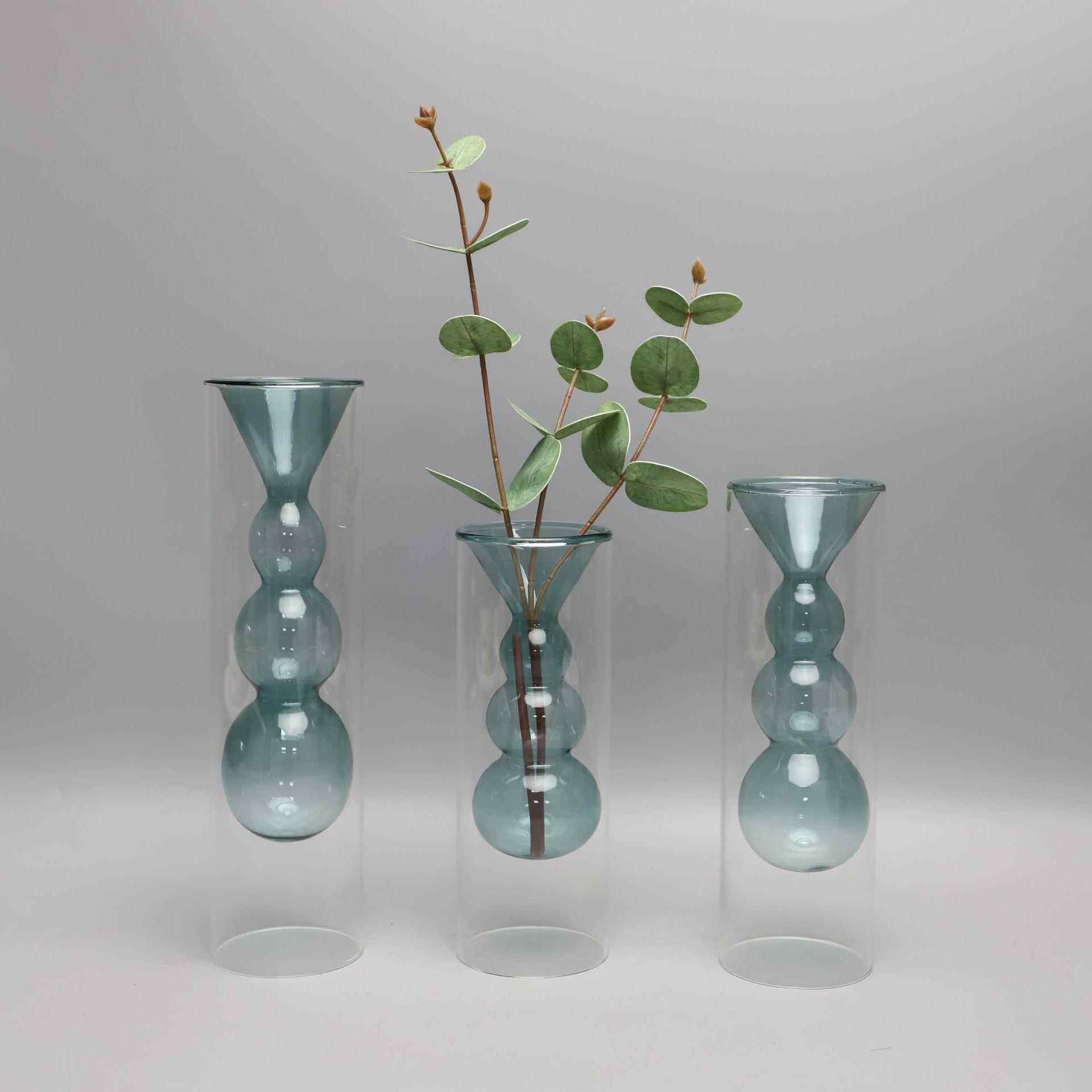 现代简约创意玻璃沙漏花器样板房客厅书房桌面餐厅家居饰品摆件