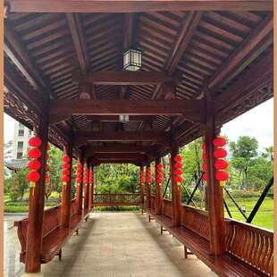 长廊实木古凉亭户外仿防腐木建筑SFU四角庭院别墅古园休闲花连文