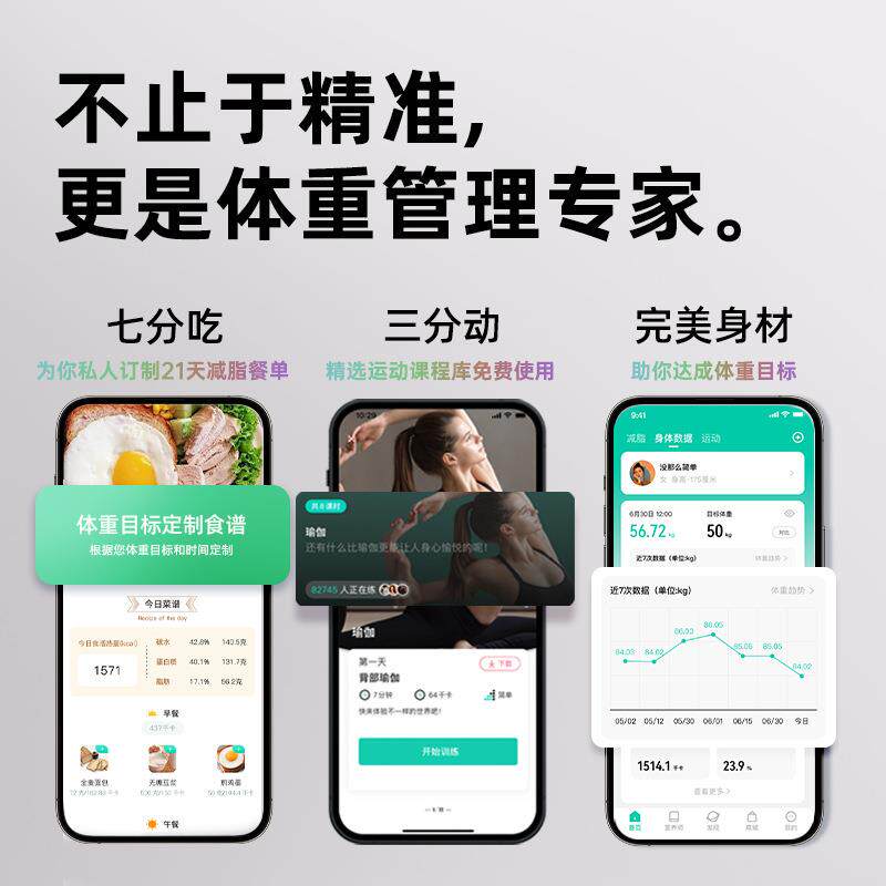 LEFU智能体重秤 家用精准测量电子秤健身体重测量人体秤 光能充电