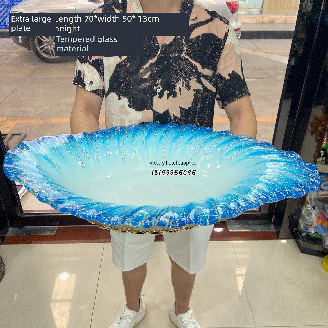 钢化玻璃刺身盘冰盘大海鲜刺身盘创意日料餐具特大龙虾盘子拼盘