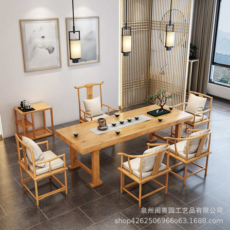 新中式简约原木创意功夫禅意茶台公司接待会客泡茶桌子实木茶桌椅