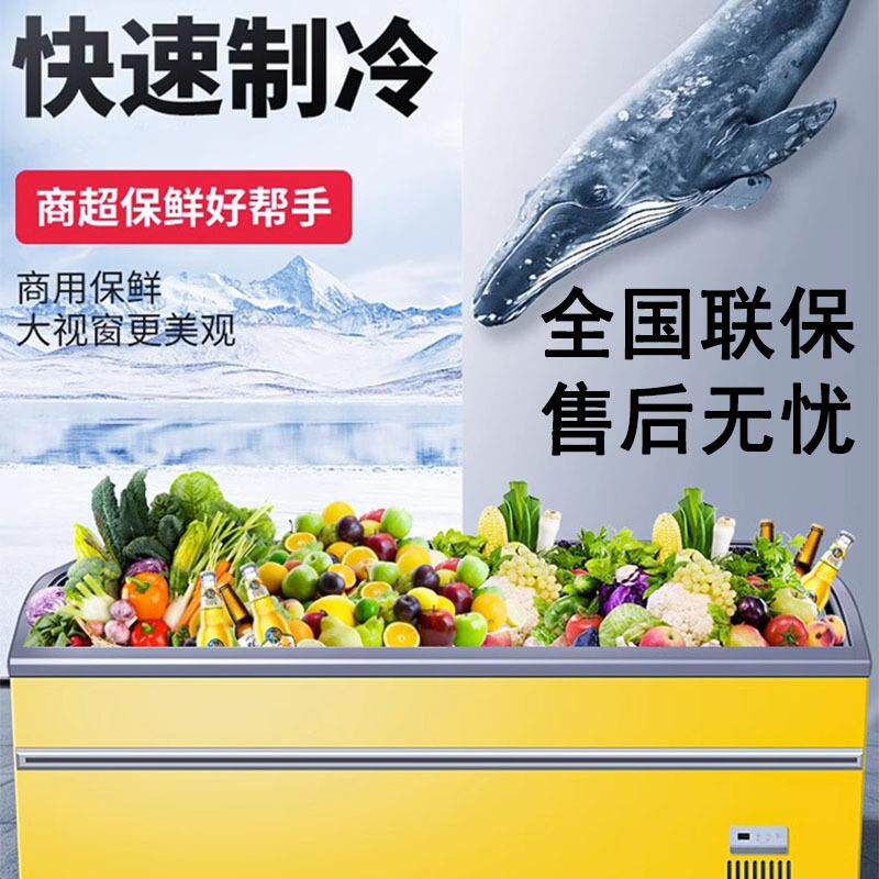 大容量卧式冰柜冷冻展示柜超市商用铜管冷柜玻璃门岛柜
