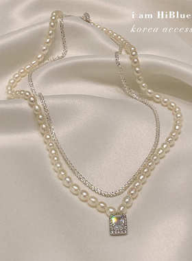 韩版时尚淡水珍珠项链设计感波光粼粼锁骨链简约双层可拆卸锁骨链