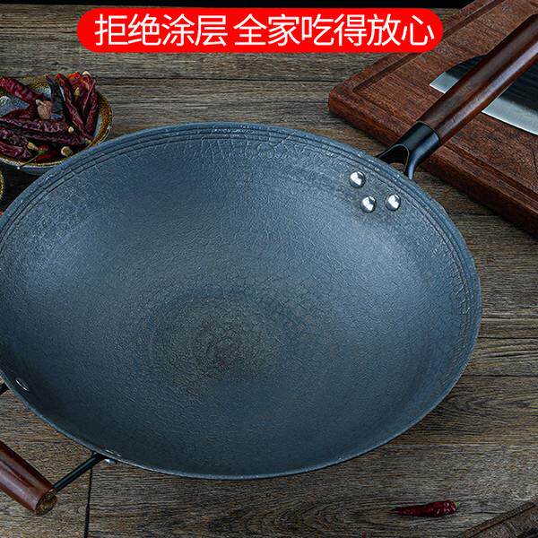 老式生铁炒锅单柄生铁锅原生态古法浇铸工艺特厚不沾铸铁锅圆底家