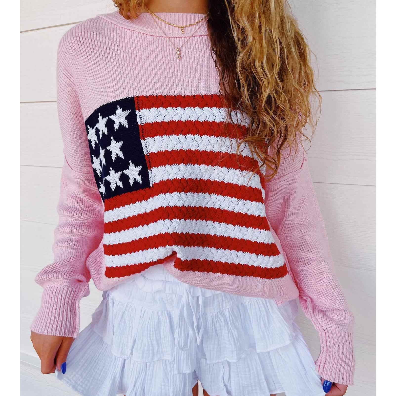 Five-pointed star striped long-sleeved sweater off the