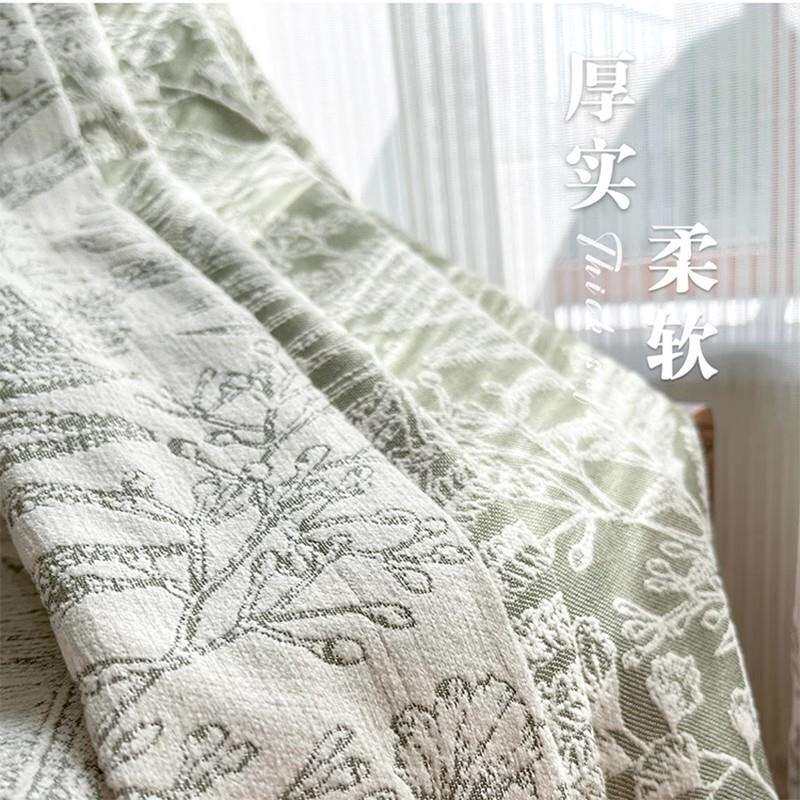 摇曳抹茶绿 现代简约美式田园双面雪尼尔提花窗帘 客厅卧室面料