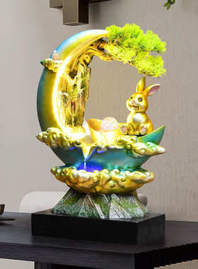 新中式创意流水摆件循环水客厅前台办公室装饰品开店开业假山水景