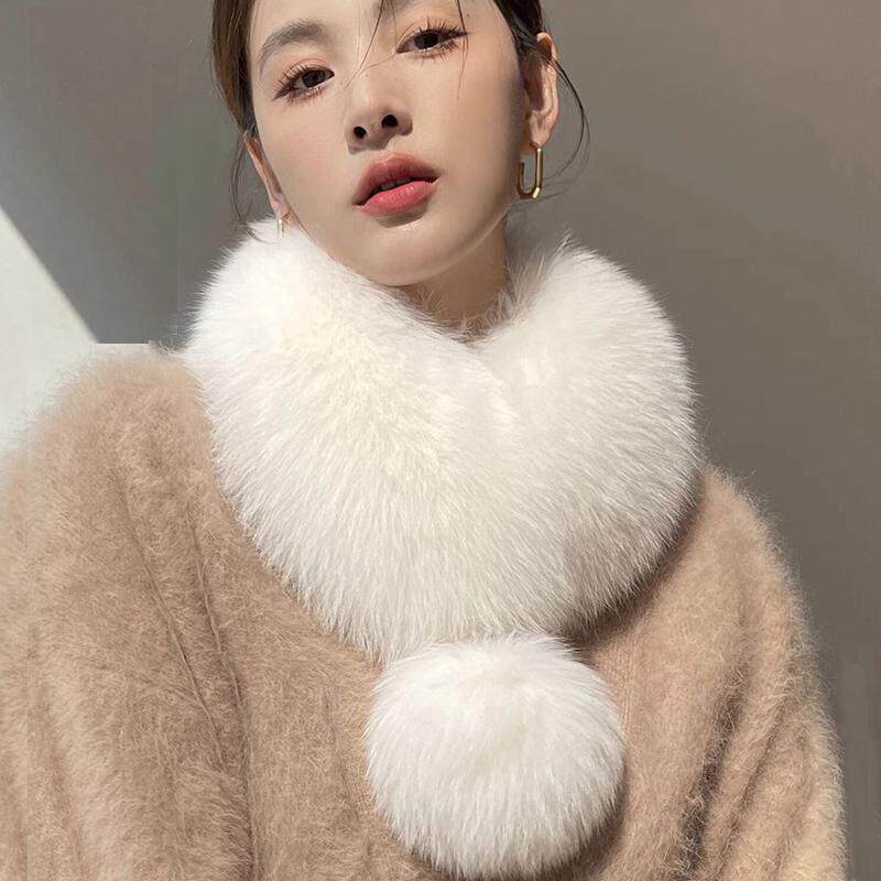 进口狐狸毛围巾女秋冬新款百搭大毛球皮草时尚气质韩版毛毛围脖潮