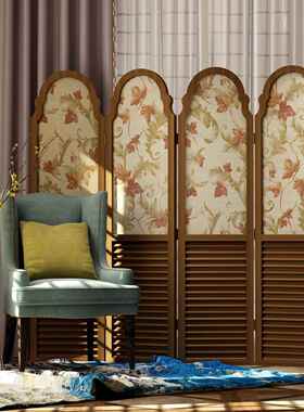 美式欧复古式屏风隔断实客厅酒折店VUD装饰移动半透遮挡玄关折叠