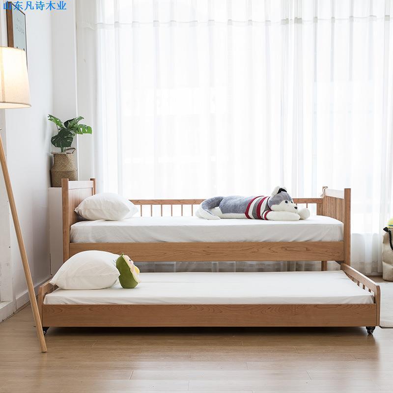 全实木低高床1.2m樱木儿XJD童上床1.35米双层子母床带护栏男桃孩