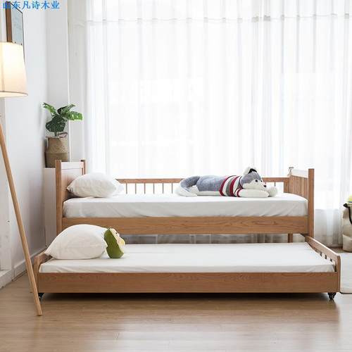 全实木低高床1.2m樱木儿XJD童上床1.35米双层子母床带护栏男桃孩