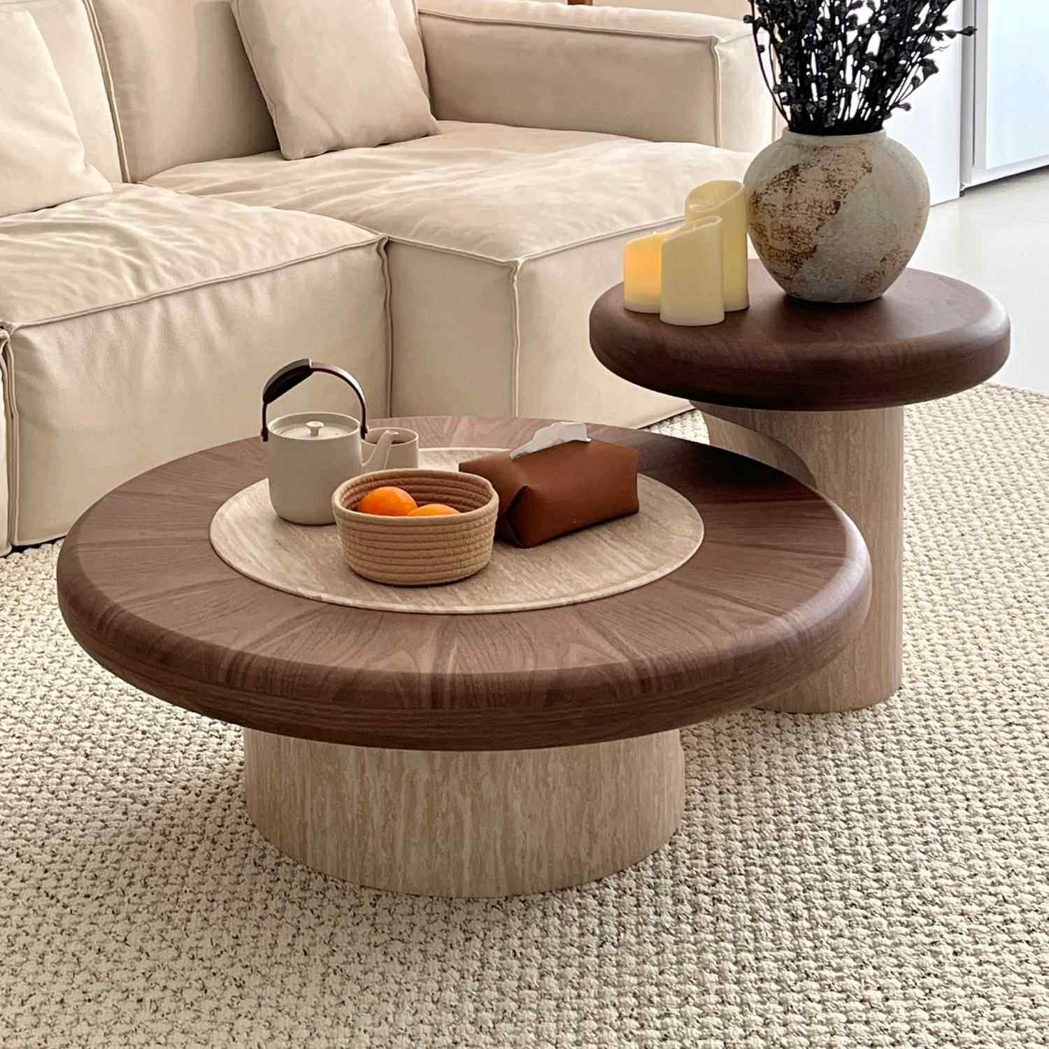 圆形茶几客厅2025新款高级感茶几小户型洞石茶几奶油风法式中复古,住宅家具,茶几,淘宝优惠券,粉丝福利购,淘宝优惠卷