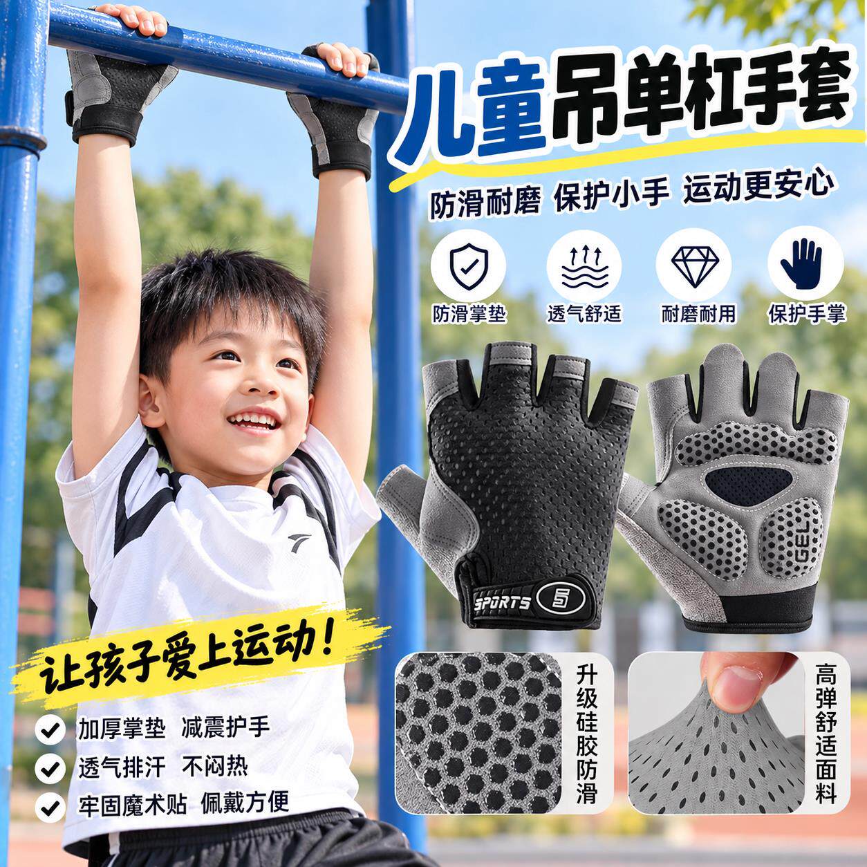 单杠手套儿童专用防滑耐磨小孩子运动保护掌防起茧抓吊环引体向上