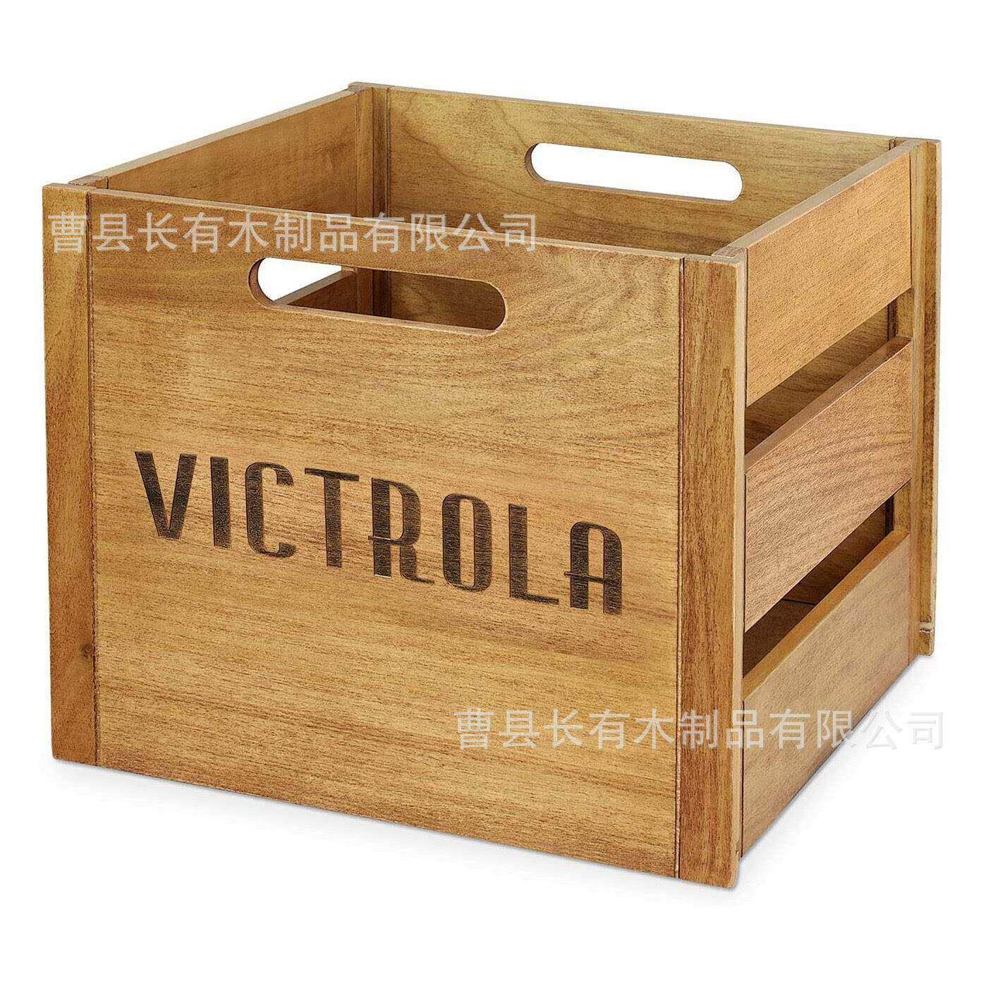 木质书本书籍收纳箱可手提收藏储存盒欧式实木黑胶唱片收纳箱