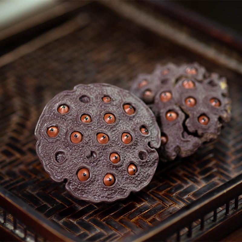 宜兴紫砂茶宠莲蓬莲子小摆件手工雕塑茶具仿生茶道装饰工艺品