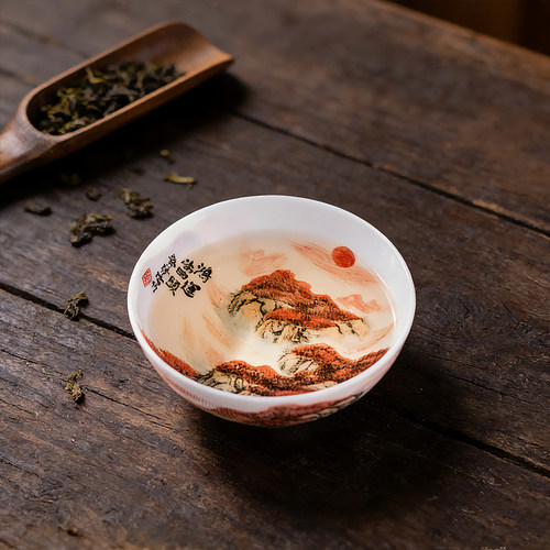 鸿运当头茶杯茶盏国家一级美术师刘培竹手绘主人杯普洱杯家用送礼