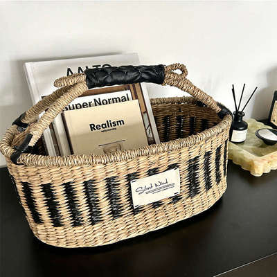 RI0Tins风遛弯篮子~手工编织收纳筐浴室干区洗漱杂物收纳篮民宿摆