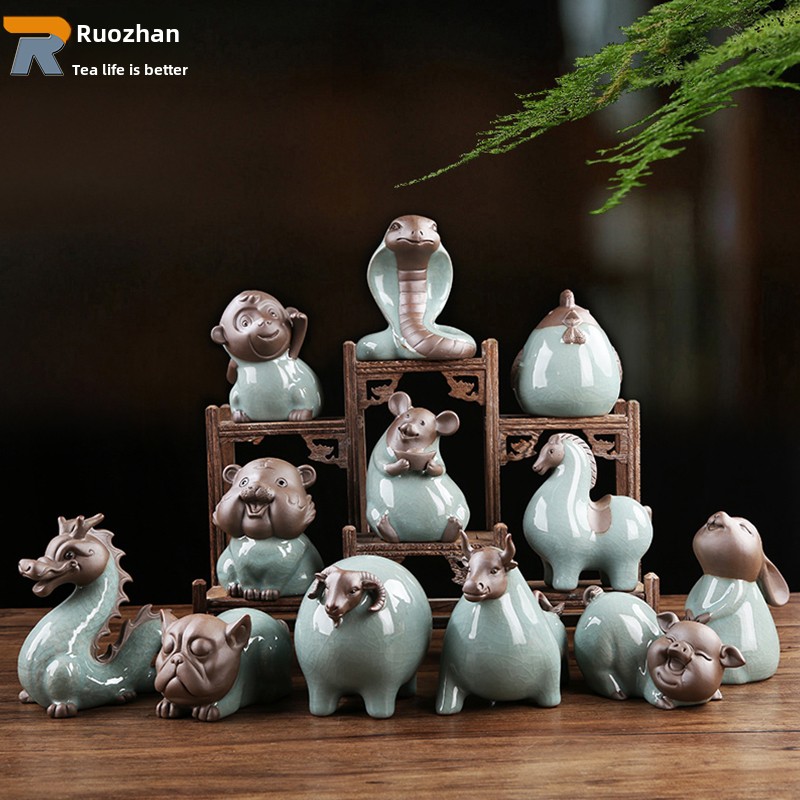 陶瓷茶宠摆件精品可养紫砂十二生肖哥窑茶玩创意茶具配件茶宠物大