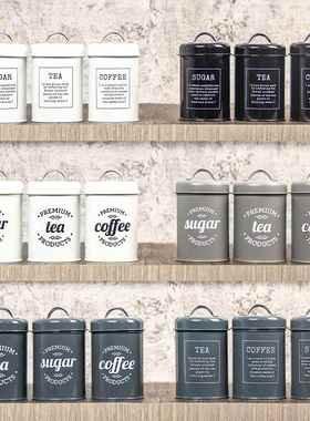 样板间英文铁艺储物罐现代简约咖啡豆饭厅厨房北欧整体橱柜摆件密