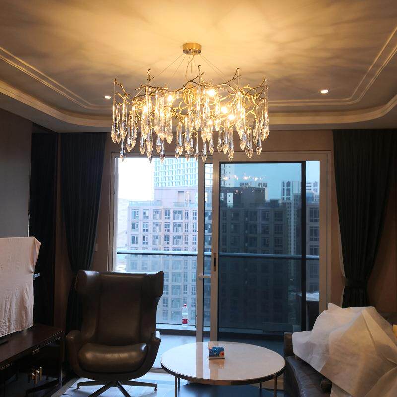 映水华灯全树枝吊灯厅灯大气别轻墅葡9306萄牙法客式后现代奢铜水