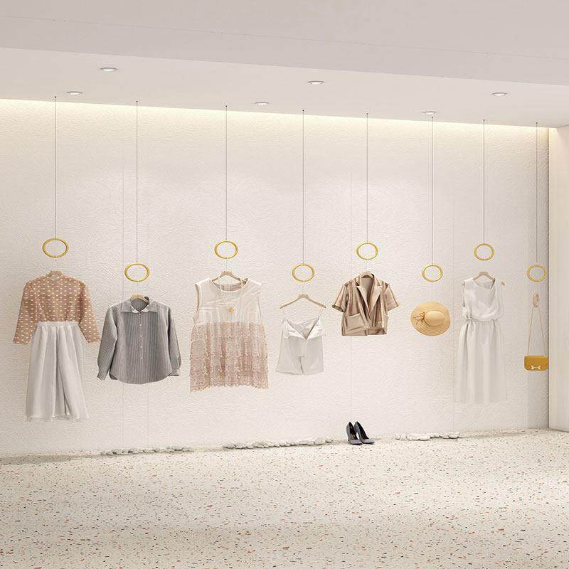 金色服装店悬挂吊环女装店货架展示架男装店钢丝吊顶架婚纱陈列架