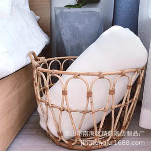 藤篮收纳衣弯房藤条宿收纳浴室儿童民酒店北欧印尼藤编手工篓脏篮