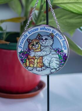 现货两只猫玻璃吊饰挂件彩绘玻璃吊饰阳光捕手创意装饰伴手礼促销