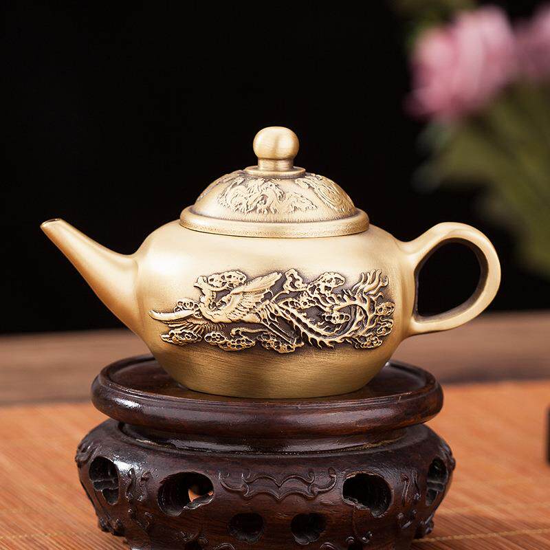 黄铜龙凤茶壶纯铜酒壶手把件工艺品古典家居客厅创意摆件小茶壶