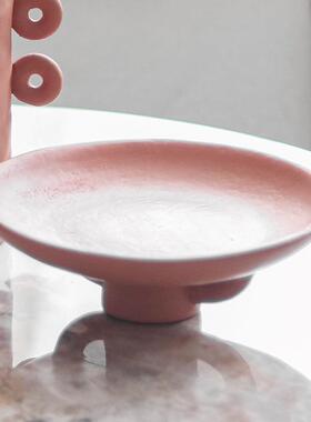 日本进口北欧简约果盘摆件样板房家居饰品ins风双耳高脚收纳托盘