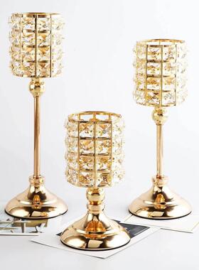 1pc 3 sizes Gold Crystal Candle Holder, Tea Light Candlestic