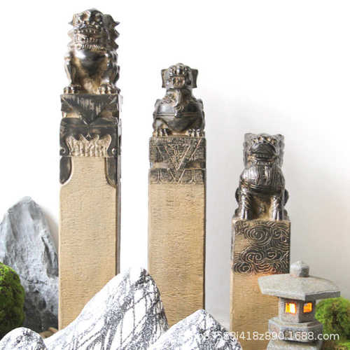 仿真石头立柱子玻璃钢造景摆件复古做旧神兽中式户外阳台庭院装饰