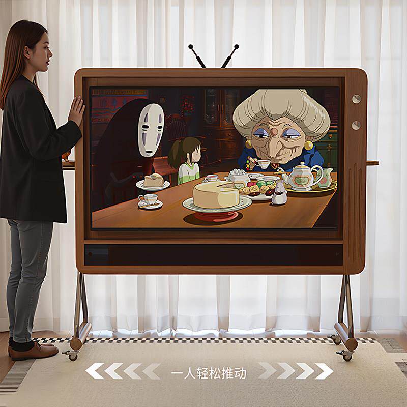 实木可移动电视支架家用客厅现代简约中古风小户型落地实木电视柜