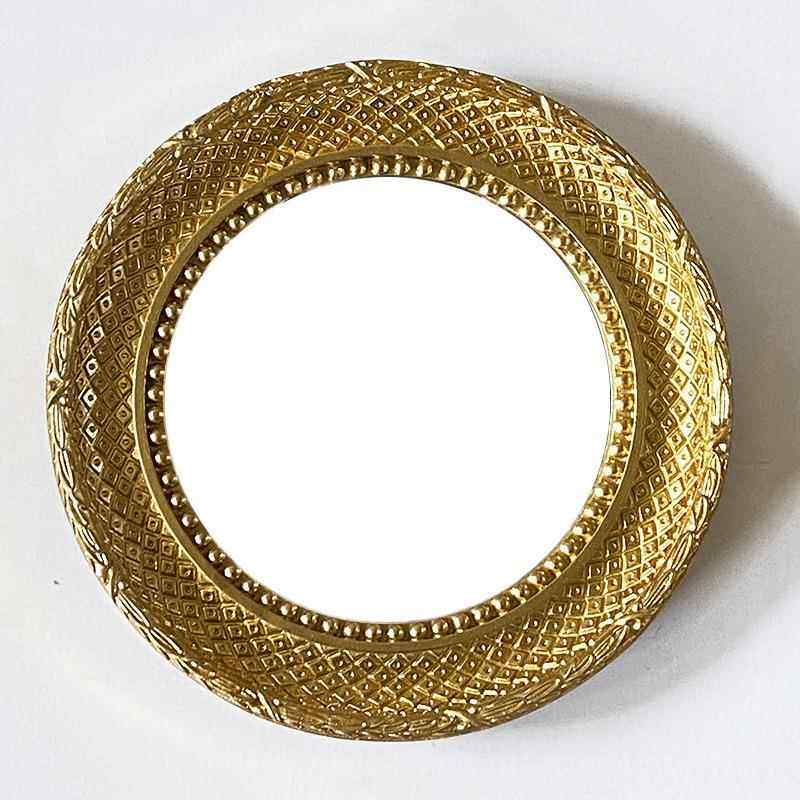 欧式金色树脂装饰圆镜玄关照片墙子卧室法式框金色雕花桌面装饰镜