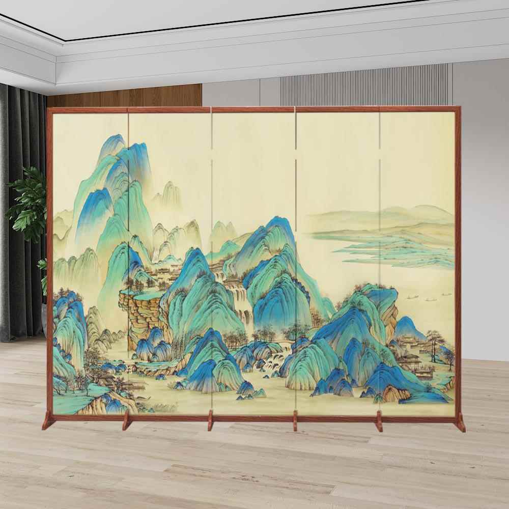 中式山水屏风隔断客厅办公折叠移动简约现代遮挡装饰玄关定制折屏