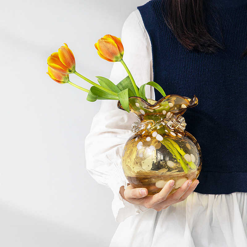 视远中式钱袋蜜糖色琉璃花瓶高级感轻奢创意现代客厅餐桌摆件批发,家居饰品,花瓶,淘宝优惠券,粉丝福利购,淘宝优惠卷