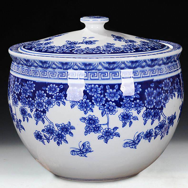 特价景德镇陶瓷米缸米桶青花储物罐腌菜缸水缸10斤20斤密封带盖