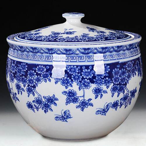 特价景德镇陶瓷米缸米桶青花储物罐腌菜缸水缸10斤20斤密封带盖