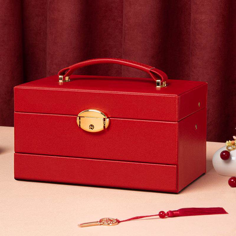 支持现货混批皮革化妆收纳首饰多层自动升降开合首饰盒珠宝