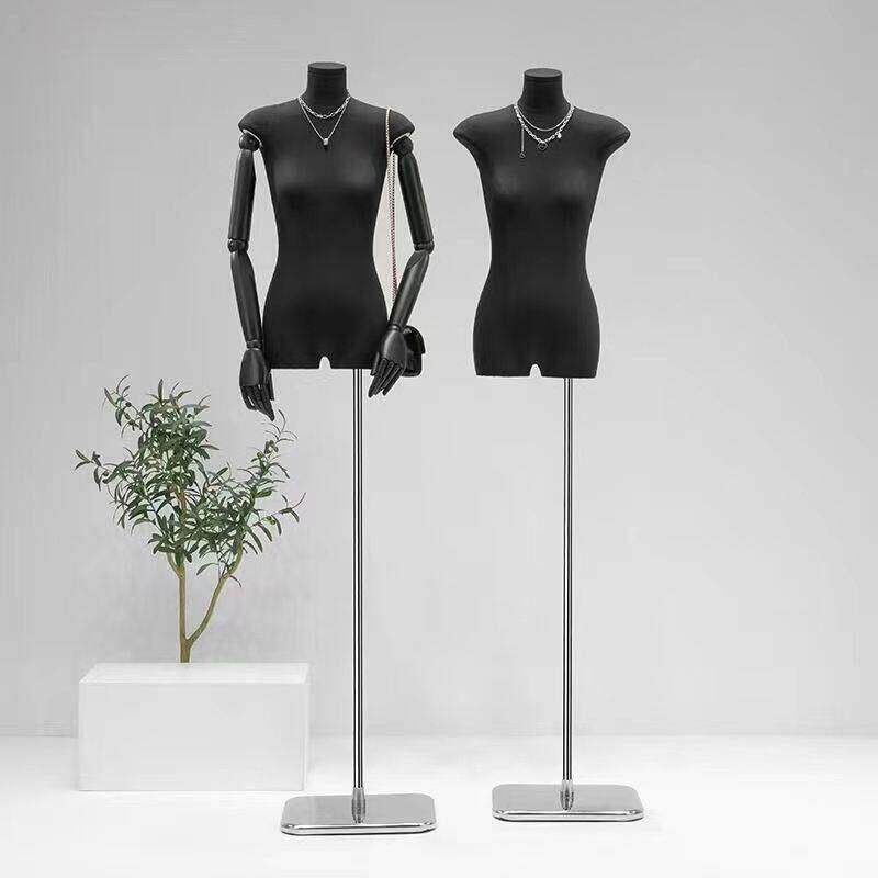 服装店模特道具黑色女扁身平胸橱窗半全身衣服展示架婚纱模特架子