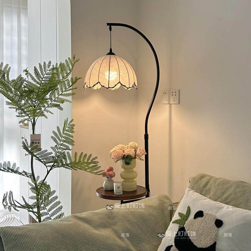 中古风落地灯氛围置物架客厅沙发旁装饰卧室床头一体台灯书房新款