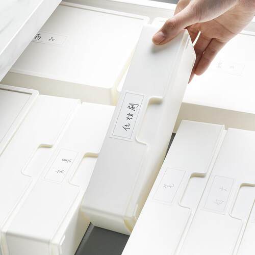Composable drawer storage boxes with labels for categorizing
