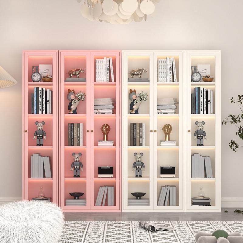 书柜玻璃门防尘书架收纳柜子铁艺置物柜客厅储物柜一体家用展示柜