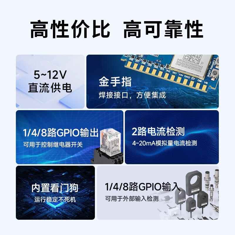 银尔达8路GPIO输入输出继电器控制电流远程监测检查4-20mA核心板
