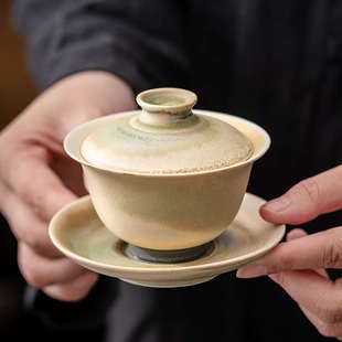 三才盖碗大号粗陶家用泡茶碗功夫茶具 复古仿古柴烧陶瓷单个日式