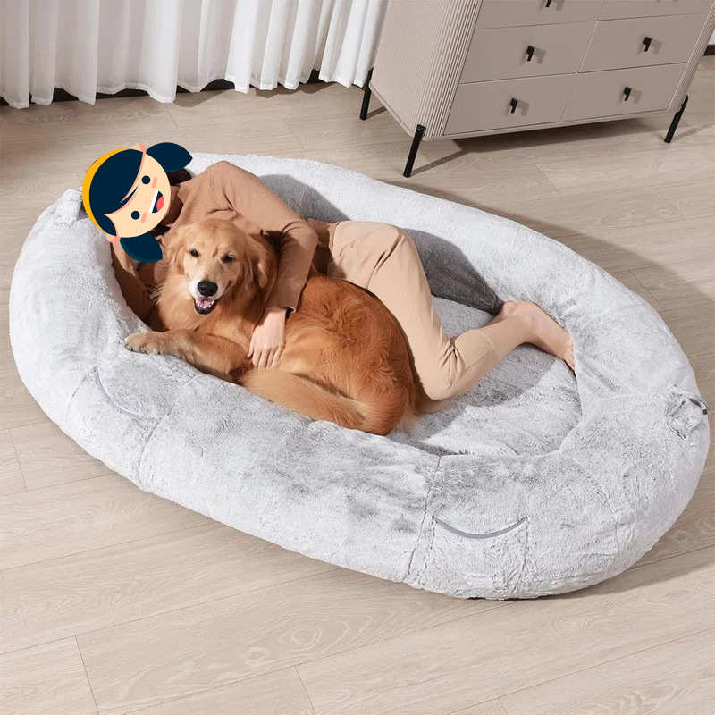 靠枕PP棉humam dog bed防滑底宠物沙发海绵坐垫毛绒椭圆形人狗床