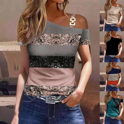 Short sleeved metal buckle printed top T-shirt for